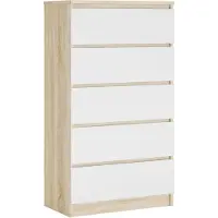 3Xeliving Cassettiera con 5 cassetti, colore: rovere Sonoma / bianco, A: 70 x 125 x 39 cm