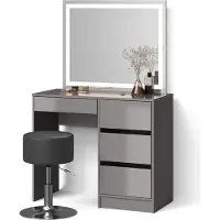 Livinity Tavolo da toeletta Imola Grigio con specchio LED e sgabello, Model 52429
