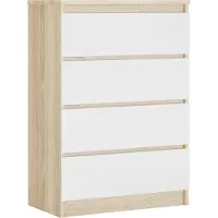 3Xeliving Cassettiera con 4 cassetti, colore: rovere Sonoma / bianco, A: 70 x 101 x 39 cm