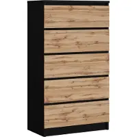 3Xeliving Cassettiera con 5 cassetti, colore: nero / rovere Wotan, 125 x 70 x 39 cm