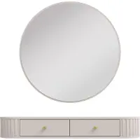 AX Living Toeletta Halay Beige 2 cassetti con bordi arrotondati + specchio rotondo 100 cm