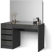 Livinity Tavolo da toilette Imola Nero/Oro 120 cm con specchio, Model 52458