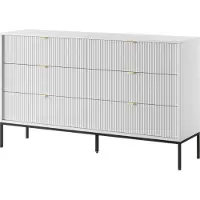 3Xeliving Cassettiera: 6 cassetti, bianca, gambe nere, 154 x 39 x 83 cm