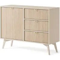 3Xeliving Cassettiera : beige sabbia/scandalo a spina di pesce, gambe in legno beige sabbia, 106 x 80 x 38cm