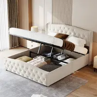 UnboxG Letto imbottito con contenitore, letto matrimoniale 140x200cm letto a molle con rete a doghe, letto contenitore funzionale, bianco