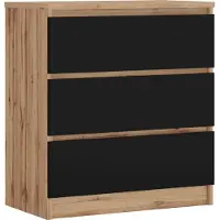 3Xeliving Cassettiera 3 cassetti, colore: rovere Wotan / nero, 78 x 70 x 39 cm