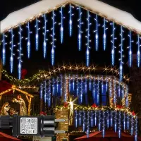 Rosikey 3.5M LED ghiaccioli con spina, illuminazione natalizia per patio giardino balcone parete grondaia decorazione albero di Natale, blu