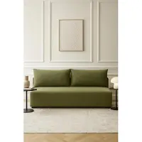 Sofello divano LUNO boucle con funzione letto Olive - Divano moderno boucle per il vostro salotto, zona notte: 204×144 cm