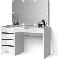 Livinity Tavolo da toeletta Imola Bianco 120 cm con specchio e catena luminosa LED, Model 52326