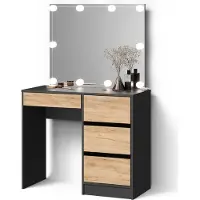Livinity Toletta Imola Antracite/Rovere dorato 90 cm con specchio e catena luminosa LED, Model 53103