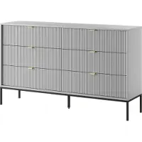 3Xeliving Cassettiera: 6 cassetti, grigio, gambe nere, 154 x 39 x 83 cm