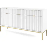 3Xeliving Cassettiera: 3 cassetti, 3 ante, bianco, oro, 154 x 83 x 39 cm, maniglie dorate