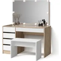 Livinity Toeletta Imola Sonoma/Bianco con specchio, catena luminosa LED e panca, Model 53062
