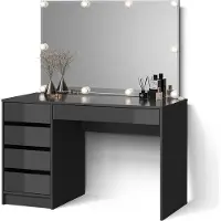 Livinity Tavolo da toeletta Imola Antracite 120 cm con specchio e catena luminosa LED, Model 52376