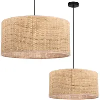 Light11 HOME Lampada A Sospensione In Rattan Nero 1 Paralume Piatto In Rattan 45 Cm
