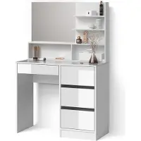 Livinity Tavolo da toeletta Imola Bianco 90 cm con ripiano a specchio, Model 52434