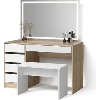 Livinity Tavolo da toeletta Imola Bianco/Sonoma con specchio a LED e panca, Model 52377