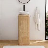 MOB-IN Set lavabo Totem in rovere massello invecchiato con vasca rotonda TOM