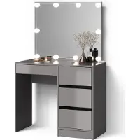 Livinity Tavolo da toeletta Imola Grigio 90 cm con specchio e catena luminosa LED, Model 52425