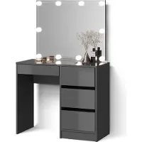 Livinity Tavolo da toeletta Imola Antracite 90 cm con specchio e catena luminosa LED, Model 52417