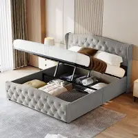UnboxG Letto imbottito con contenitore, letto matrimoniale 140x200cm con rete a doghe, letto contenitore, letto funzionale, grigio