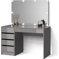 Livinity Tavolo da toeletta Imola Grigio 120 cm con specchio e catena luminosa LED, Model 52386