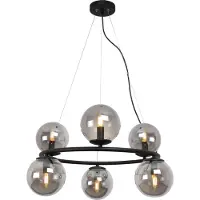 Light11 HOME Lampada a sospensione Aura nero 6 luci vetro grigio fumo E15