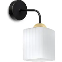 Light11 HOME Lampada da parete Riffle nera e dorata a 1 luce con paralume cubico bianco E27: elegante lampada da parete per un'illuminazione moderna