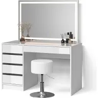 Livinity Tavolo da toeletta Imola Bianco con specchio LED e sgabello, Model 52366