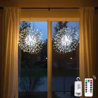 Rosikey 2x Dandelion Fairy Lights Batteria 198 LED Luci di Natale 8 Modi Finestra Decorazione di Natale fai da te Fuochi d'artificio Luci Indoor Party Wedding Decorazione