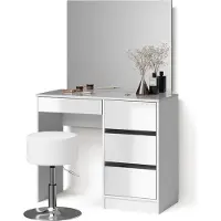 Livinity Tavolo da toeletta Imola Bianco 90 cm con specchio e sgabello, Model 52401