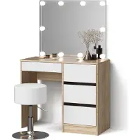 Livinity Tavolo da toeletta Imola Sonoma con specchio, catena luminosa LED e sgabello, Model 52413