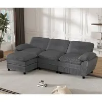LVHOM Divano angolare a L con funzione letto e pouf estraibile - Divano componibile in tessuto, 258 cm, divano letto per 3 persone, grigio