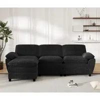 LVHOM Divano angolare a L con funzione letto e pouf rimovibile - Divano modulare in tessuto, 258 cm, divano letto per 3 persone, nero