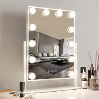 Zelurxx Specchio, con 12 LED, 3 modalità di colore, touchscreen, ruotabile a 360°, specchio per il trucco con illuminazione, per il make-up, camera da letto, 35,5 x 47 cm, bianco
