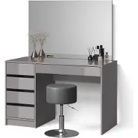 Livinity Tavolo da toeletta Imola Grigio 120 cm con specchio e sgabello, Model 52384