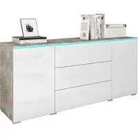 MINIO go for it , cassettiera "VEVE", 150 cm, con illuminazione a LED, colore cemento/bianco lucido