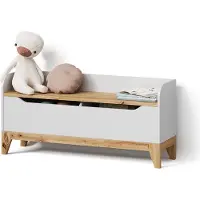 Livinity Cassapanca per giocattoli Mailo Bianco/Artisan 107.2 x 50 cm con sedile a panchina, Model 59790