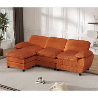 LVHOM Divano angolare a L con funzione letto e pouf estraibile - Divano modulare in tessuto, 258 cm, divano letto per 3 persone, arancione