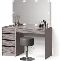 Livinity Tavolo da toeletta Imola Cachemire con specchio, catena luminosa LED e sgabello, Model 53115
