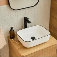 MOB-IN Lavabo da appoggio rettangolare in Vetroceramica con bordo, 48x37cm ALIX