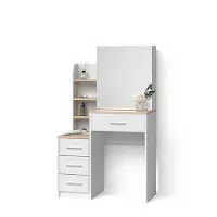 Livinity Tavolo da toeletta Loreta Bianco/Sonoma 80 cm con specchio, Model 52402