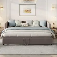 CDGlobal letto da giorno 90x200cm/180x200cm letto estraibile, divano letto allungabile con rete a doghe e braccioli, letto imbottito in velluto letto per bambini divano letto, grigio