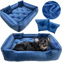 EDANTI Cuccia per cani, lettino 70x60 cm, cuscini trapuntati, divano, lettino, recinto, velluto blu