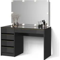 Livinity Set tavolino da toilette Imola Nero/Oro 120 cm con specchio e catena luminosa LED, Model 52461