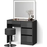 Livinity Tavolo da toeletta Imola Antracite con specchio LED e sgabello, Model 52421