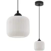 Light11 HOME Lampada a sospensione Riffle nero 1 luce vetro bianco cilindro E27