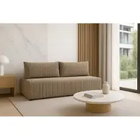 Sofello Divano LUNO con funzione letto Beige - Divano moderno in velluto a coste per il vostro salotto, zona notte: 204×144 cm