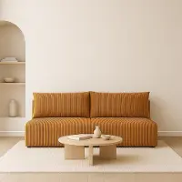 Sofello Divanetto letto LUNO Arancione – Divano moderno in velluto a coste per il tuo salotto, superficie letto: 204×144 cm
