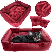 EDANTI Cuccia per cani, lettino 135x100 cm, cuscini trapuntati, divano, lettino, recinto, velluto rosso